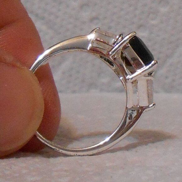 Vintage 90s Sterling Silver Smoky Quartz CZ Cocktail Ring Size 7.5 - Picture 10 of 16